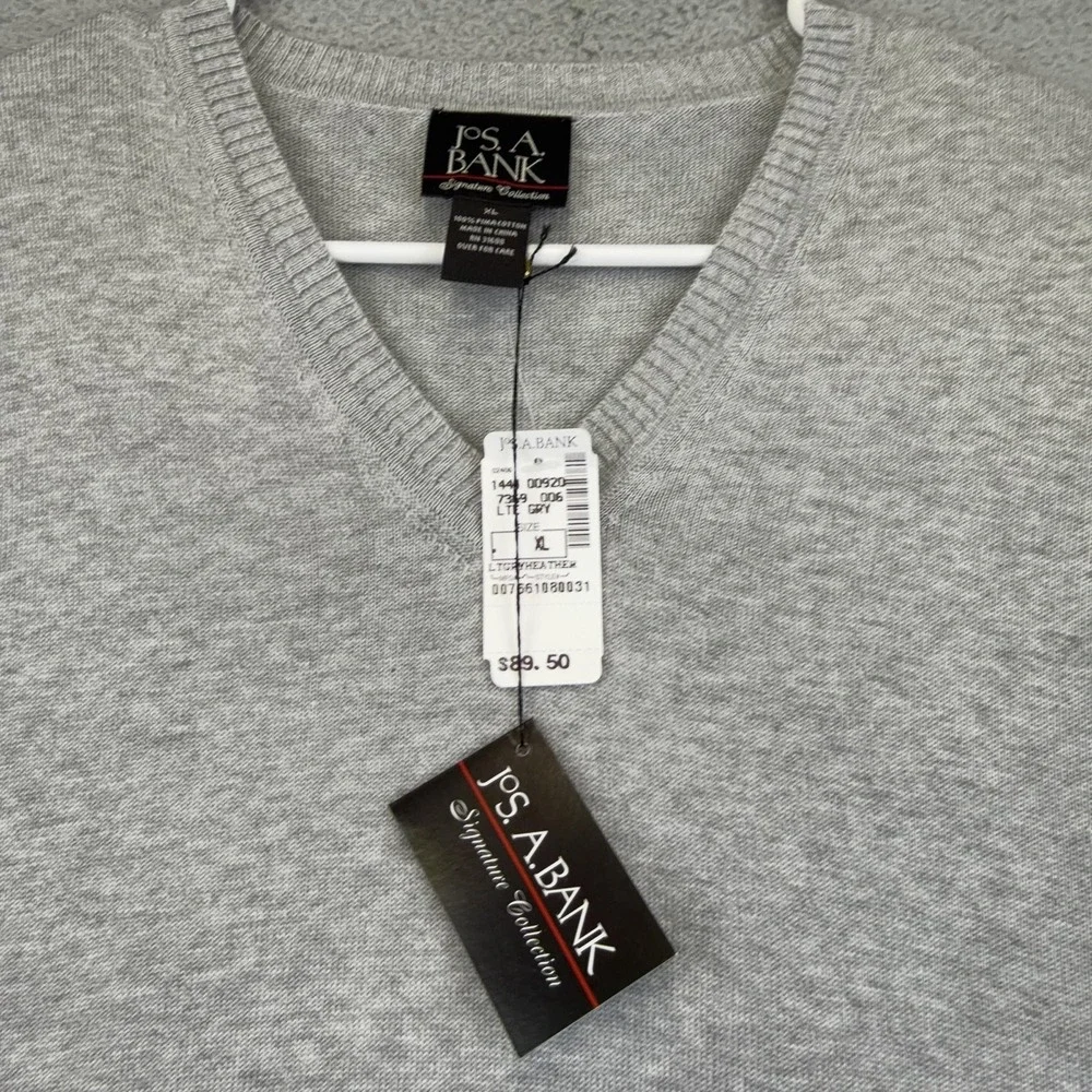 Jos A Bank Sweater Vest Mens XL Light Gray Heather Pima Cotton V Neck Knit